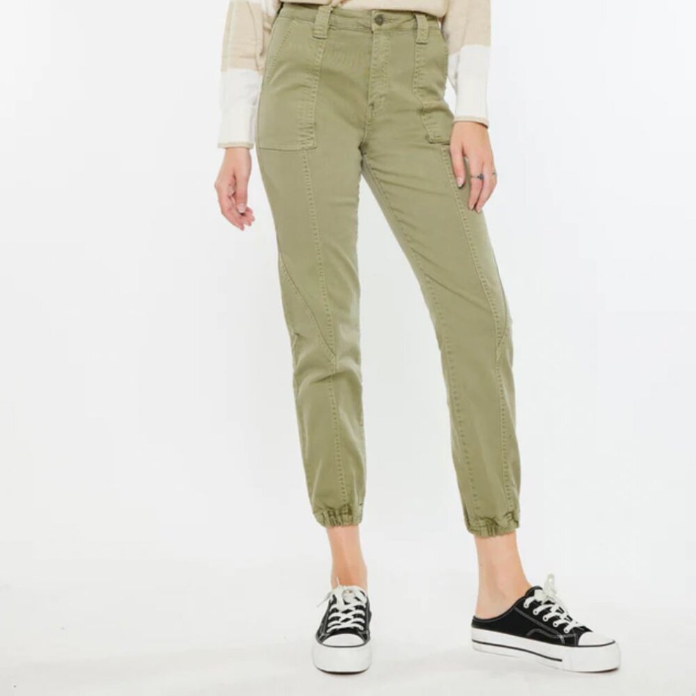 Kancan Size 9/28 Olive Green Tatiana High Rise Utility‎ Jogger Pants Stretch